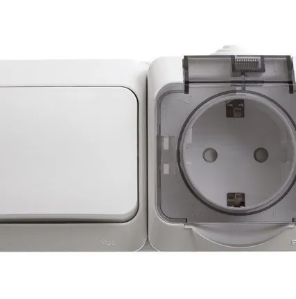 Фото №0 ЭТЮД Блок Выкл 1кл / Розетка нар с.з с.ш IP44 серый Schneider Electric