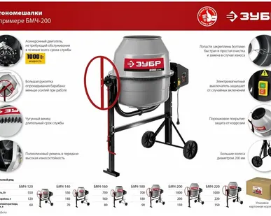 фото ЗУБР 120 л, 550 Вт, бетоносмеситель с чугунным венцом (БМЧ-120)