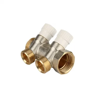 Фото №0 Коллектор распределительный 1" н.р. - в.р. с 2 отводами 45° - 3/4"ЕК (евроконус) STOUT