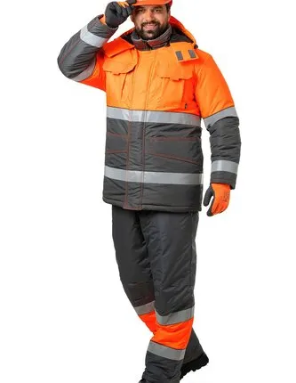 Фото №0 Костюм зимний сигнальный «Прожектор» флуоресцентный оранжевый с серым