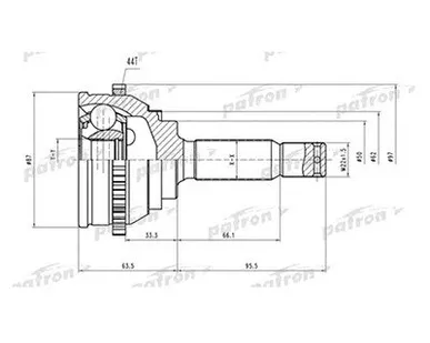 фото Patron ШРУС наружный Rio X line/Elantra XD (АБС 23*50*25 диаметр шлицевой 25мм) Patron PCV1653