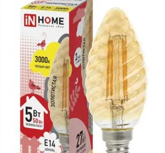 фото Лампа светодиодная LED-СВЕЧА ВИТАЯ-deco 5Вт 230В Е14 3000К 450Лм золотистая IN HOME