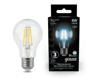 фото Светодиодная филаментная лампа Gauss A60 6W 630Lm 4100K E27 102802206