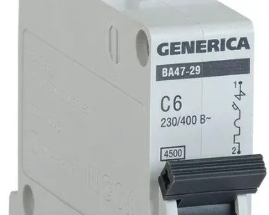 фото Выключатель автоматический модульный 1п C 6А 4.5кА ВА47-29 GENERICA ИЭК MVA25-1-006-C
