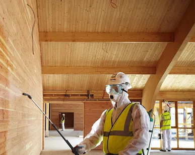 фото Огнезащитная обработка деревянных конструкций, металла, ткани.