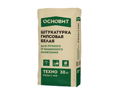 фото Штукатурка гипсовая ОСНОВИТ ТЕХНО PG26/1 MW, 30 кг, белая