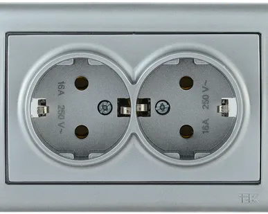 фото РС21-1-0-БС Розетка 2-ая с з/к 16А BOLERO серебряный IEK