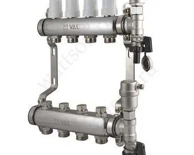 фото Коллекторная группа в сборе VALTEC из нерж. стали 1" х 4 вых. Евроконус 3/4
