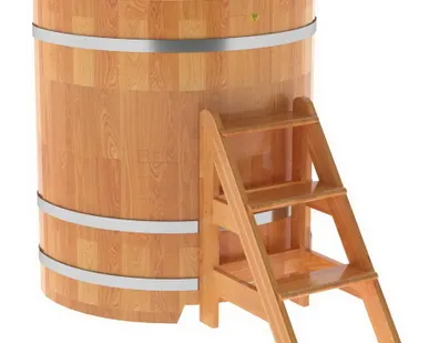 фото Купель для бани из сращенной лиственницы угловая 1,03х1,03 (натуральная, Н = 1,2 м)