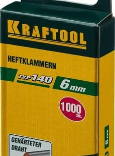фото KRAFTOOL тип 140 (G/11/57) 6 мм, 1000 шт, калибр 20GA, скобы для степлера (31680-06)