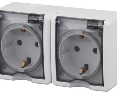 фото Розетка ОП 11-2404-01 2х2P+E IP54 шторки 16АХ-250В Эксперт бел. ЭРА Б0020718