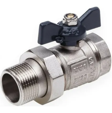 Фото №0 Кран шаровой 1/2 дюйма, рукоятка бабочка, прямой, американка, Aqualink 01167