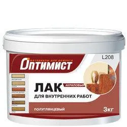фото Лак Оптимист акриловый для внутренних работ, бесцветный полуглянцевый, 3кг