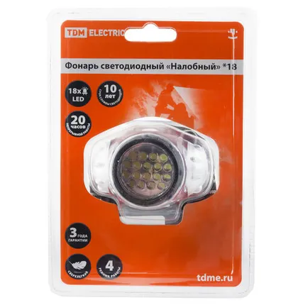 Фото №0 Фонарь TDM Налобный LED 18светодиодов 54лм/Вт на 3хAAA