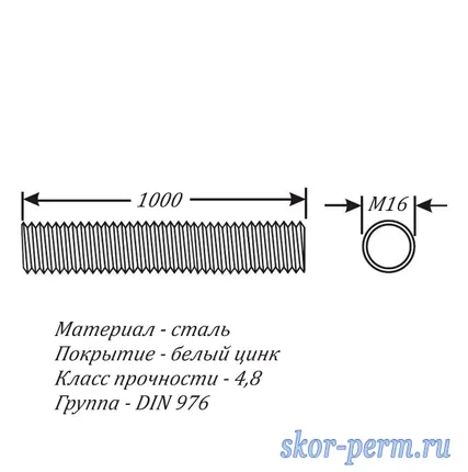Фото №2 Шпилька резьбовая М16х1000