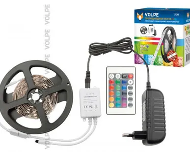 фото Светодиодная лента ULS-Q221 5050-60LED/m-IP20-3M-RGB RRP36C24 Комплект светодиодной ленты 3м. IP20. RGB. Адаптер 36Вт. Контроллер с пультом. TM Volpe.