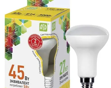 фото Лампа светодиодная LED-R50-standard 5Вт 3000К тепл. бел. E14 450лм 160-260В ASD 4690612001531