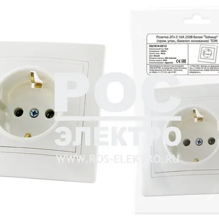 Фото №0 Розетка 2П+З 16А 250В белая "Таймыр" (пром. упак., бакелит. основание) TDM