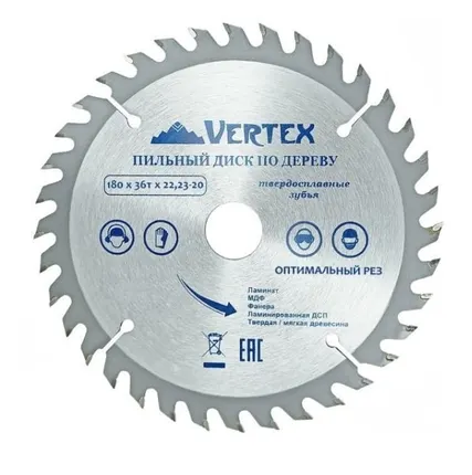 Фото №0 Диск пильный по дереву и дсп 180*22.23/20мм, 36 зубов, Vertextools 180-36-22