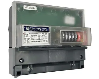 фото Счётчик трёхфазный однотарифный Меркурий 231 AM-01 5-60А на DIN-рейку с механическим индикатором