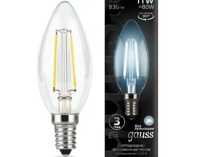 фото Светодиодная филаментная лампа Gauss Свеча 11W 830Lm 4100K E14 103801211