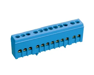 фото Шина в корпусном изоляторе на DIN рейку 10 мест синяя IEK