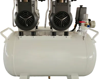 фото Компрессор воздушный безмасляный Junwei JW-032C на 2 установки, 50л, 220л/мин, без кожуха, c осушителем, мотор (для фрезеров)