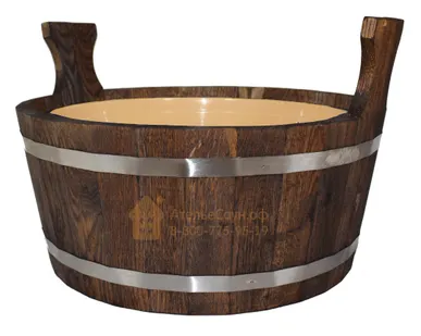 фото Шайка WoodSon 12 л из дуба в темном, с пластиковой вставкой (арт. WSH8)