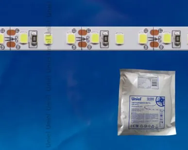 фото Светодиодная лента ULS-2835-60LED/m-8mm-IP65-DC12V-6W/m-5M-W Гибкая светодиодная герметичная лента на самоклеящейся основе. Катушка 5 м. в герметичной упаковке. Белый свет. ТМ Uniel.