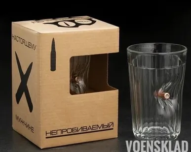 фото Стакан граненый с пулей Непробиваемый. Крафт