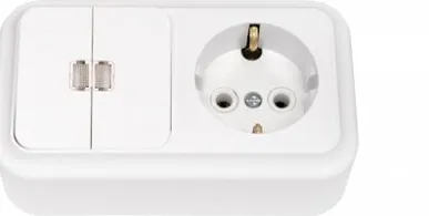 фото Блок О/У Выключатель 2-кл с подсветкой + розетка с заземлением Бежевый Пралеска Bylectrica 2В-РЦ-569