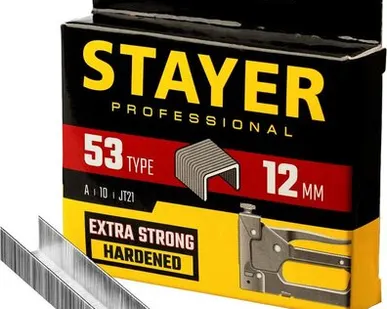 фото STAYER тип 53 (A/10/JT21), 12 мм, 1000 шт, калибр 23GA, скобы для степлера, Professional (3159-12)