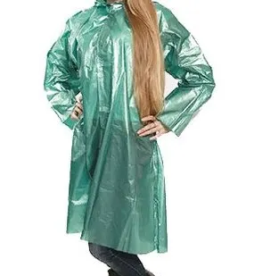 фото Плащ-дождевик ПВД зеленый на кнопках, с капюшоном