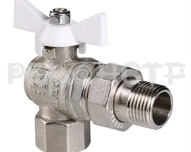 фото Кран шаровый полусгон (американка) угловой белая рукоятка 1/2' (BASE) VALTEC (8/96) VT.228.NW.04 П