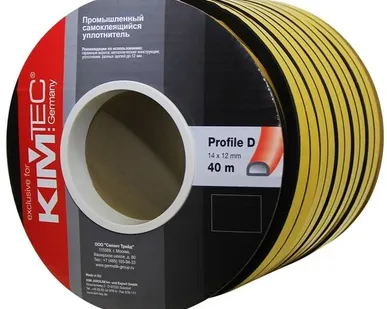 фото Уплотнитель KimTec Лента уплотнительная дверная D-профиль двойной KimTec 14 х 12 мм 04-14-55 5017 черный в бухте 20 м двойного