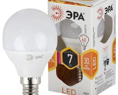 фото Лампа светодиодная P45-7w-827-E14 шар 560лм ЭРА Б0020548