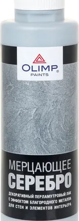 Фото №0 Лак OLIMP Лак для декоративной отделки поверхностей OLIMP 0,5 л матовый перламутровый с эффектом металла "Мерцающее серебро"