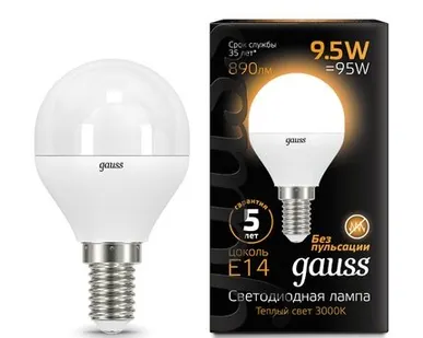 фото Светодиодная лампа Gauss Шар 9,5W 890Lm 3000K E14 105101110