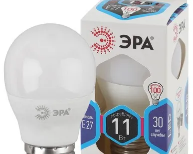 фото Лампа светодиодная P45-11W-840-E27 шар 880лм ЭРА Б0032989