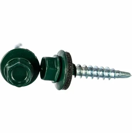 Фото №0 Саморез кровельный с буром 4,8*19 (темно зеленый 70шт) Стройбат
