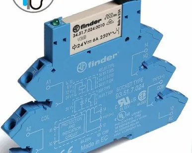 фото Finder Интерфейсный модуль, электромеханическое реле; 1CO 6A; контакты AgSnO2; питание 12В AC/DC; категория защиты IP20; винтовые клеммы