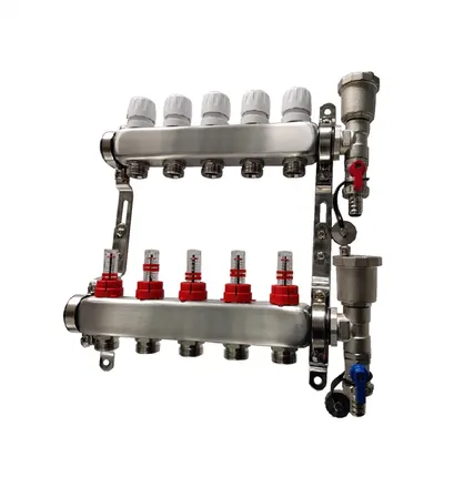Фото №0 Коллекторная группа Zegor из нержавеющей стали 1" на 8 контуров с расходомерами
