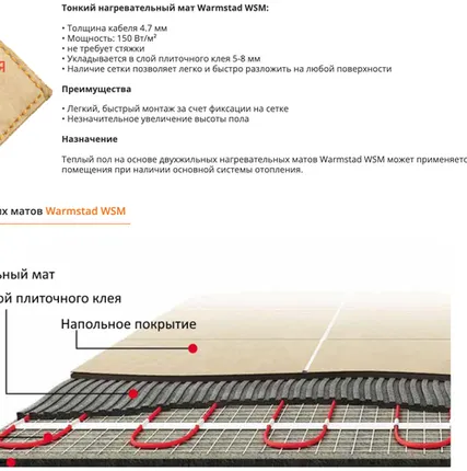 Фото №0 Нагревательный мат, Warmstad, Нагревательный мат Warmstad WSM, 3.85 м2, 770х50 см, длина кабеля 7.7 м