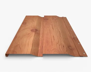 фото Сайдинг Металлический сайдинг «Корабельная доска» покрытие 3D свет Дерево Россия, 0.45-0.5 мм