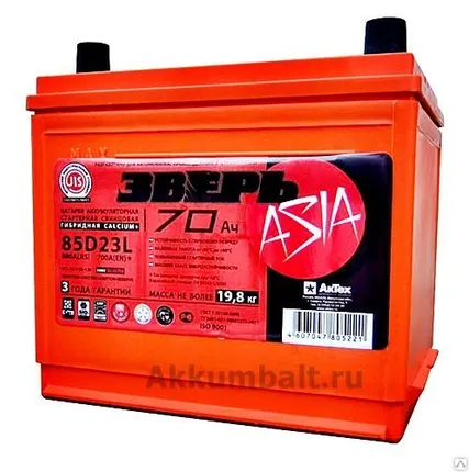Фото №0 АКБ Зверь 70 Ач о/п 6СТ-70L Азия 85D23FL, 3 ГОДА ГАРАНТИИ!