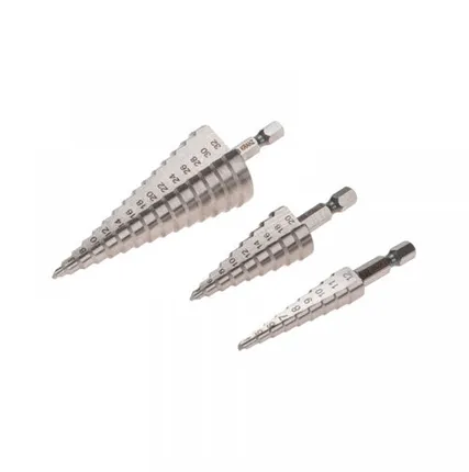 Фото №0 Набор ступенчатых сверл, 4-12,4-20,4-32мм, HSS-TiN, ТИТАН, 3 шт.