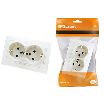Фото №0 Розетка двойная с заземлением 16А белый "Таймыр"