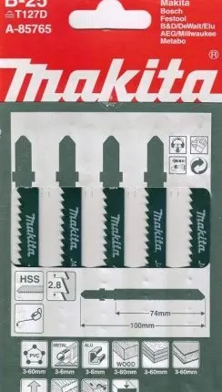 Фото №0 Пилки для лобзика MAKITA B-25 5шт.(74мм,тв.пластик,сталь3-6мм,ДСП)/A-85765