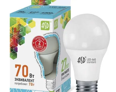 фото Лампа светодиодная LED-A60-standard 7Вт грушевидная 4000К бел. E27 630лм 160-260В ASD 4690612001678