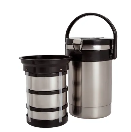 Фото №0 Термос судковый Экспресс 3*0.6л, тип SDR, для готовых блюд, трехсекционный, широкое горло, корпус и емкости из нержавеющей стали.